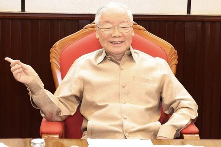 Tổng Bí thư Nguyễn Phú Trọng phát biểu tại cuộc họp. (Ảnh: Trí Dũng/TTXVN)