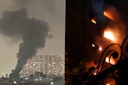 Hình ảnh đáng sợ của vụ cháy khu chung cư mini ở phố Khương Hạ xảy ra đêm 12/9.