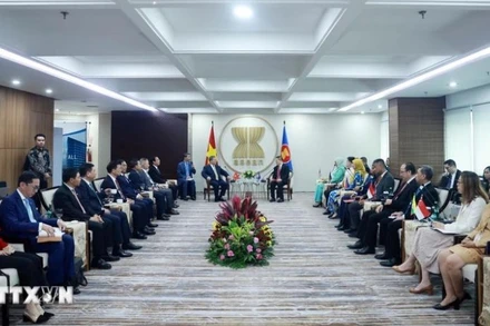 Tổng Bí thư Tô Lâm gặp Tổng Thư ký ASEAN ASEAN Kao Kim Hourn và Ủy ban đại diện thường trực bên cạnh ASEAN (CPR). (Ảnh: Thống Nhất/TTXVN)