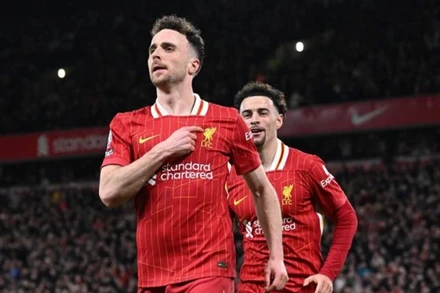Diogo Jota ghi bàn thắng duy nhất trong trận gặp Everton. (Ảnh: LiverpoolFC)