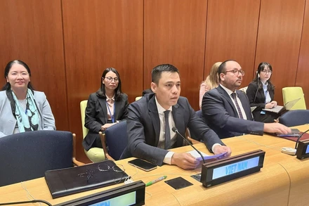 Đại sứ Đặng Hoàng Giang, Trưởng Phái đoàn thường trực Việt Nam tại LHQ, phát biểu tại diễn đàn. (Ảnh: TTXVN phát)