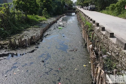 Rác thải, túi nilon, bùn đất đọng lại, ngăn cản dòng chảy càng khiến cho nguy cơ xuất hiện dịch sốt xuất huyết trở nên nhãn tiền. (Ảnh: SƠN BÁCH)