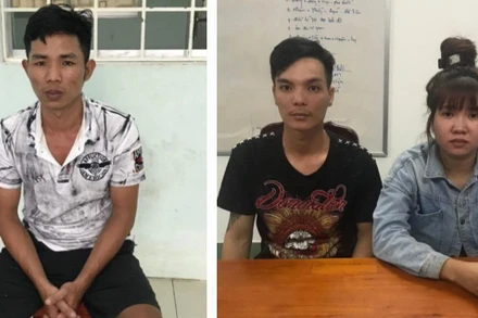 1- Các đối tượng Dương Minh Tuấn, Cao Văn Hoài, Võ Ngọc Trâm (bên trái qua) được xác định là 3 đối tượng cầm đầu trong dây chế tạo, mua bán, tàng trữ vũ khí, công cụ hỗ trợ.