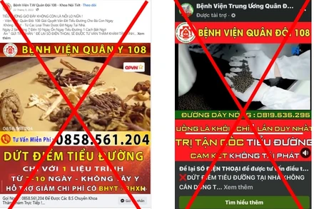Các trang giả mạo Bệnh viện Trung ương Quân đội 108.