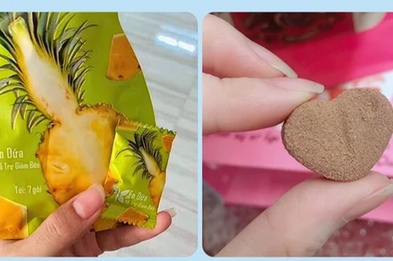 Loại kẹo sô cô la (bên phải) và kẹo dứa được quảng cáo có tác dụng giảm cân.