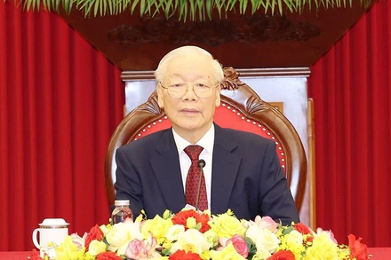 Tổng Bí thư Nguyễn Phú Trọng điện đàm cấp cao với Tổng thống Liên bang Nga Vladimir Putin. (Ảnh TTXVN)