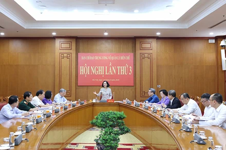 Đồng chí Trương Thị Mai phát biểu tại hội nghị. (Ảnh TTXVN)