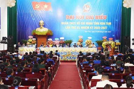 Toàn cảnh Đại hội Đại biểu Đoàn Thanh niên Cộng sản Hồ Chí Minh tỉnh Kon Tum lần thứ XV, nhiệm kỳ 2022-2027.