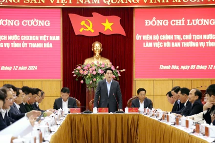 Chủ tịch nước Lương Cường phát biểu tại buổi làm việc.