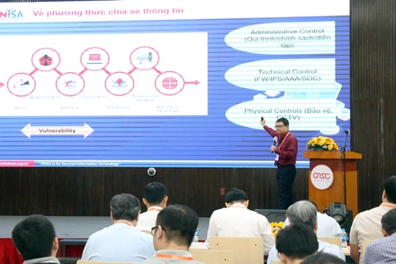 Đại biểu thông tin về an toàn thông tin mạng tại Diễn tập an toàn thông tin mạng Thành phố Hồ Chí Minh 2023.