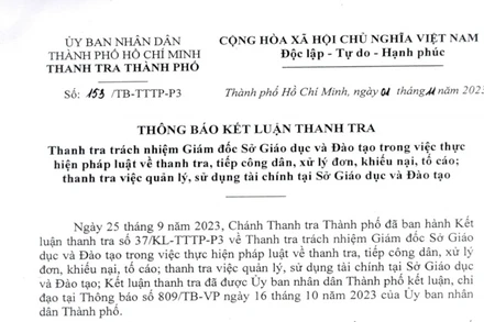 Thông báo kết luận thanh tra