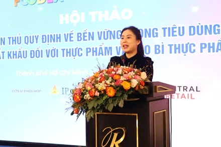 Bà Hồ Thị Quyên, Phó Giám đốc Trung tâm Xúc tiến Thương mại và Đầu tư Thành phố Hồ Chí Minh phát biểu tại hội thảo.