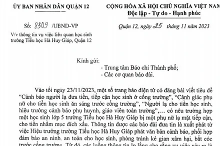Văn bản của Ủy ban nhân dân quận 12, Thành phố Hồ Chí Minh.