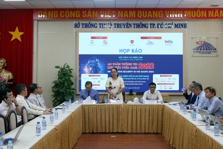 Quang cảnh họp báo công bố sự kiện Hội thảo và Triển lãm An toàn thông tin khu vực phía nam 2023.