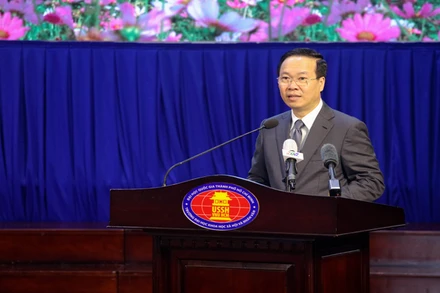 Chủ tịch nước Võ Văn Thưởng phát biểu chúc mừng thầy, cô giáo Trường đại học Khoa học xã hội và Nhân văn.