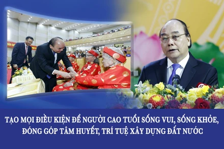 Chủ tịch nước Nguyễn Xuân Phúc phát biểu tại Lễ phát động hưởng ứng Tháng hành động vì người cao tuổi Việt Nam 2022. (Ảnh: Phạm Hà)