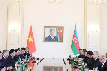 Tổng Bí thư Tô Lâm hội đàm cấp Nhà nước với Tổng thống Azerbaijan Ilham Aliyev. (Ảnh: Thống Nhất/TTXVN)