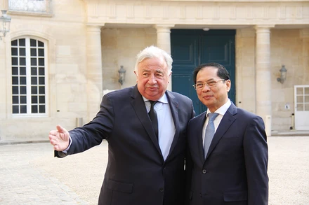 Chủ tịch Thượng viện Pháp Gerard Larcher tiếp Bộ trưởng Ngoại giao Bùi Thanh Sơn. (Ảnh: Khải Hoàn)