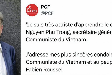 Ngày 19/7, ngay sau khi biết tin, trên tài khoản mạng xã hội X (trước đây là Twitter) của Đảng Cộng sản Pháp, Bí thư toàn quốc Fabien Roussel đã viết : "Tôi rất đau buồn khi biết tin ông Nguyễn Phú Trọng, Tổng Bí thư Đảng Cộng sản Việt Nam qua đời. Tôi xin gửi lời chia buồn chân thành nhất của tôi tới Đảng Cộng sản Việt Nam và nhân dân Việt Nam".