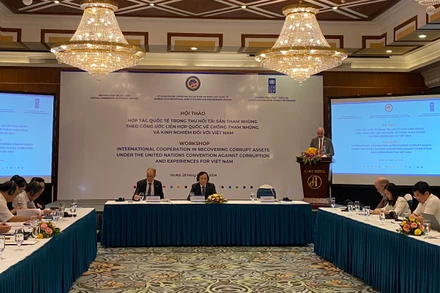 Quang cảnh Hội thảo “Hợp tác quốc tế trong thu hồi tài sản tham nhũng theo Công ước Liên Hợp quốc về chống tham nhũng và kinh nghiệm đối với Việt Nam”.