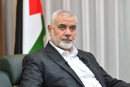 Lãnh đạo Phong trào Hồi giáo Hamas, ông Ismail Haniyeh, trả lời phỏng vấn báo chí ở Istanbul (Thổ Nhĩ Kỳ) ngày 20/4/2024. (Ảnh: Getty Images/TTXVN)