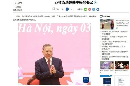 Hãng thông tấn Tân Hoa xã đưa tin về Tổng Bí thư, Chủ tịch nước Tô Lâm phát biểu tại buổi họp báo ngay sau khi Hội nghị bế mạc. (Ảnh: Công Tuyên/Trung Quốc).