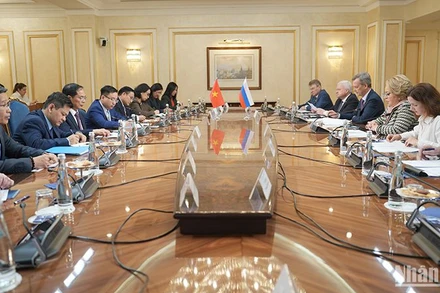 Phó Thủ tướng, Bộ trưởng Ngoại giao Bùi Thanh Sơn hội kiến Chủ tịch Hội đồng Liên bang Nga Valentina Matvienko. (Ảnh: XUÂN HƯNG)