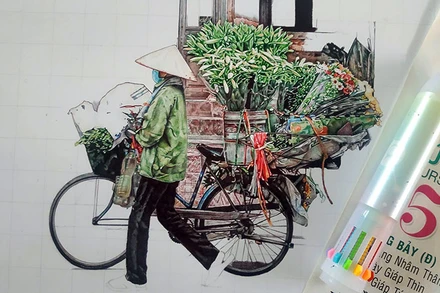 Một tác phẩm vẽ bằng bút bi sắp hoàn thiện của Nguyễn Văn Luận.