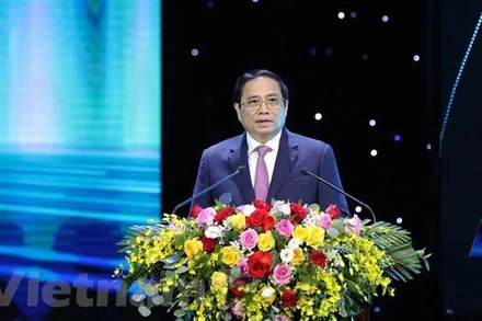 Thủ tướng Phạm Minh Chính phát biểu tại buổi lễ. (Ảnh: Xuân Quảng/Vietnam+)