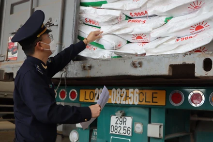 Cán bộ Hải quan Hà Tĩnh kiểm tra, giám sát hàng hóa xuất nhập cảnh theo tờ khai.