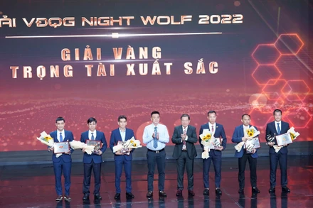 Lãnh đạo VFF và các trọng tài nhận giải.