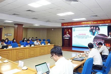 Toàn cảnh hội nghị tại đầu cầu Trung ương Đoàn Thanh niên Cộng sản Hồ Chí Minh.