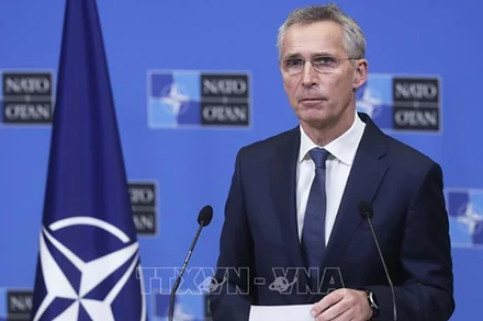 Tổng Thư ký NATO Jens Stoltenberg tại cuộc họp báo ở Brussels, Bỉ. (Ảnh: AFP/TTXVN)