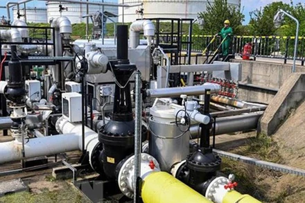 Trạm tiếp nhận của hệ thống đường ống dẫn dầu Druzhba giữa Hungary và Nga ở gần thị trấn Szazhalombatta, cách Budapest (Hungary) khoảng 30km về phía Nam. (Ảnh: AFP/TTXVN)