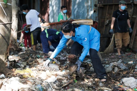 Dọn vệ sinh phòng sốt xuất huyết trên địa bàn quận 8, Thành phố Hồ Chí Minh.