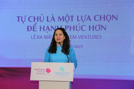 Bà Đặng Cẩm Tú, Giám đốc Trung tâm Vì sự phát triển Phụ nữ Bắc Trung Bộ phát biểu tại chương trình.