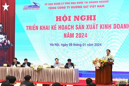 [Ảnh] Thủ tướng Phạm Minh Chính dự Hội nghị triển khai nhiệm vụ năm 2024 của Tổng Công ty Đường sắt Việt Nam