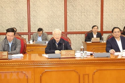 Tổng Bí thư Nguyễn Phú Trọng phát biểu kết luận cuộc họp. (Ảnh: Trí Dũng/TTXVN) 