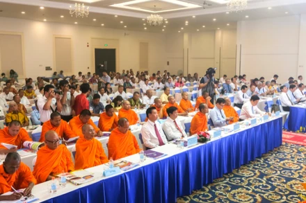 Quang cảnh buổi họp mặt mừng Tết Chôl Chnăm Thmây năm 2025 của đồng bào dân tộc Khmer.