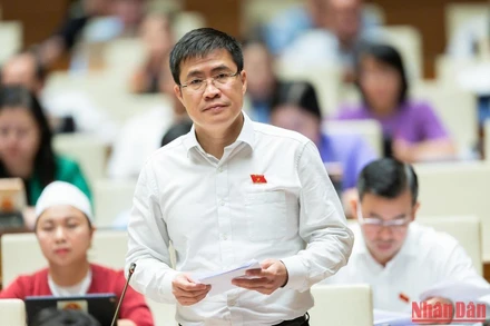 Đại biểu Hoàng Minh Hiếu (đoàn Nghệ An) tham gia ý kiến thảo luận tại phiên họp sáng 31/10. Ảnh: DUY LINH