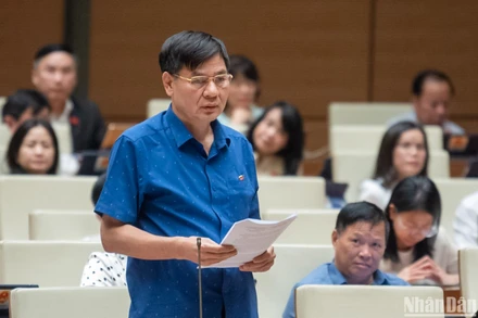 Đại biểu Lê Tất Hiếu (đoàn Vĩnh Phúc) đặt câu hỏi trong phiên chất vấn chiều 6/11. (Ảnh: DUY LINH)