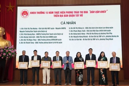 Thường trực Quận ủy Tây Hồ khen thưởng những cá nhân có thành tích xuất sắc trong phong trào "Dân vận khéo".