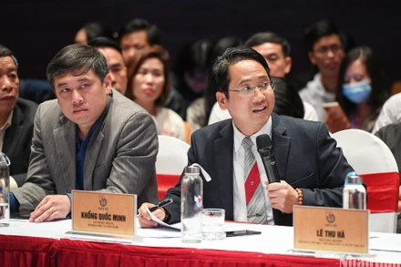 Tiến sĩ Khổng Quốc Minh - Cục Sở hữu trí tuệ phát biểu ý kiến tại Hội thảo. (Ảnh: THÀNH ĐẠT)