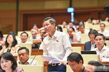 Đại biểu Nguyễn Phi Thường (đoàn Hà Nội) góp ý kiến về phát triển đô thị theo định hướng giao thông công cộng (TOD). (Ảnh: DUY LINH)