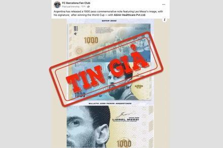 Ảnh chế về tờ tiền in khuôn mặt Messi xuất hiện trên mạng xã hội. (Ảnh chụp màn hình)