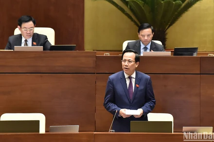 Bộ trưởng Lao động - Thương binh và Xã hội Đào Ngọc Dung giải trình, làm rõ một số vấn đề đại biểu Quốc hội nêu. (Ảnh: THỦY NGUYÊN)