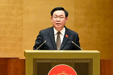 Chủ tịch Quốc hội Vương Đình Huệ phát biểu bế mạc Kỳ họp thứ 5, Quốc hội khóa XV. (Ảnh: DUY LINH)