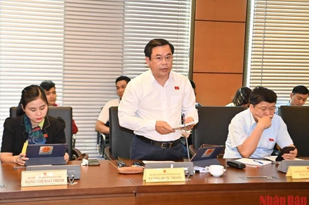 Đại biểu Quốc hội Vương Quốc Thắng (đoàn Quảng Nam) phát biểu trong phiên thảo luận tổ chiều 24/10. (Ảnh: ĐĂNG KHOA)