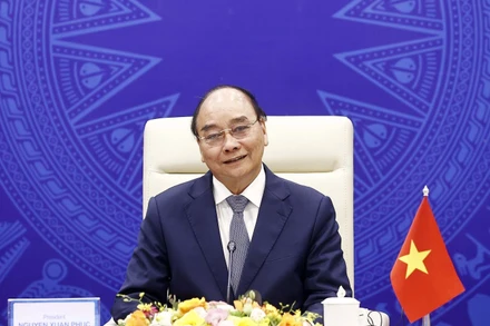 Chủ tịch nước Nguyễn Xuân Phúc phát biểu tại phiên khai mạc Hội nghị Thượng đỉnh trực tuyến “Tiếng nói phương Nam”. (Ảnh: TTXVN)