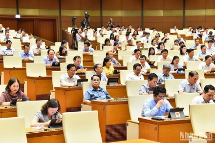 Các đại biểu dự phiên thảo luận tại hội trường chiều 1/6. (Ảnh: THỦY NGUYÊN)